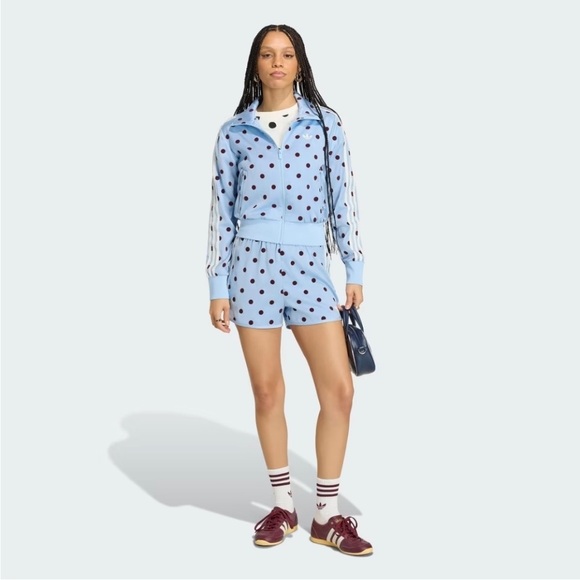adidas Originals Jackets & Blazers - Adidas Originals Polka Dot Tracksuit Set - Light Blue & Maroon (Jacket & Shorts)